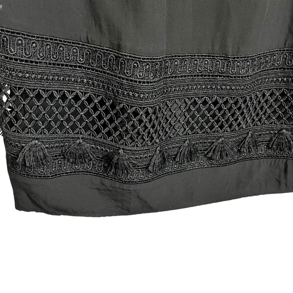 LOFT Black Halter Neck Crochet Lace Trim Tassel Dress Size Small Boho - Picture 4 of 11